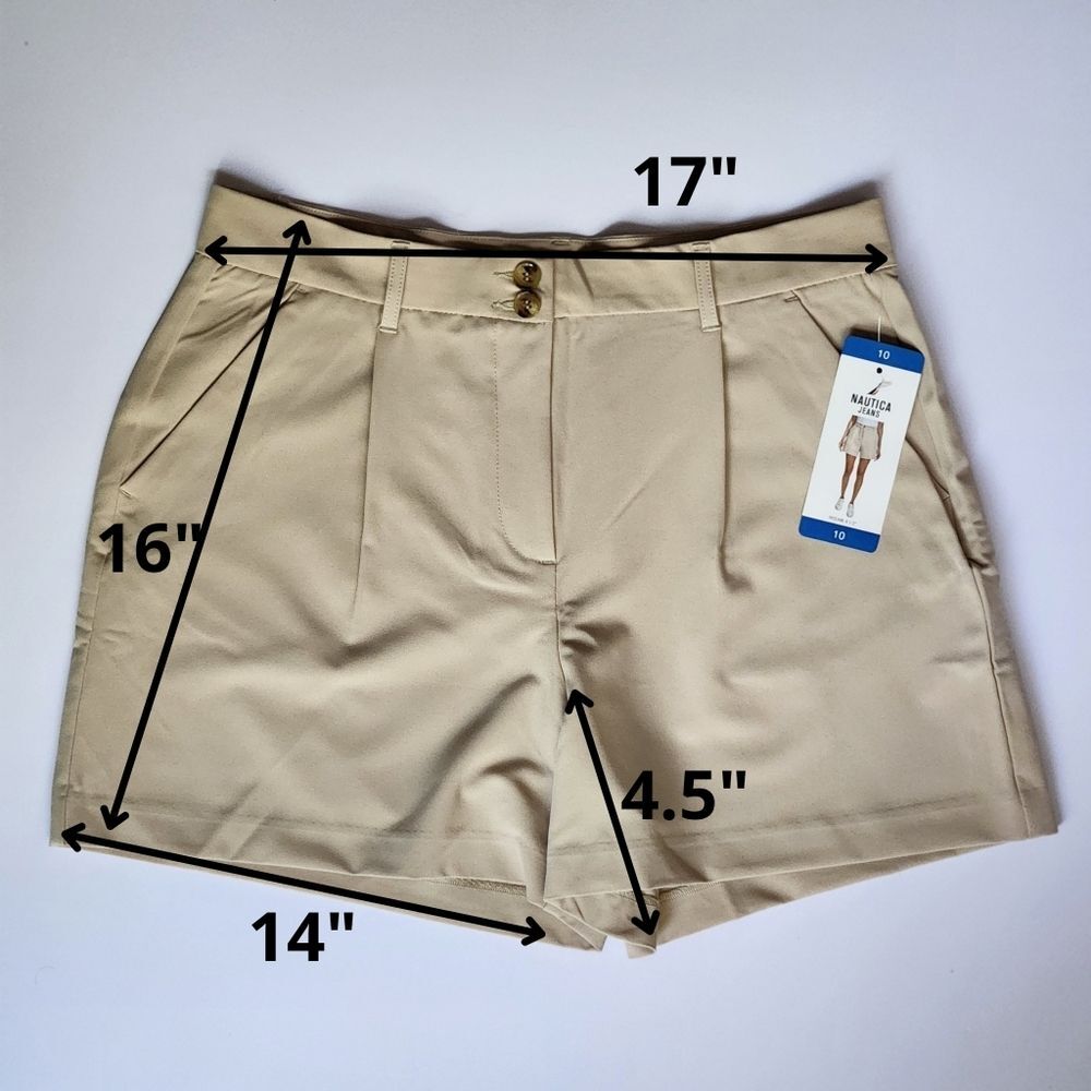 NEW!! NAUTICA Women Tan Beige Shorts Dressy Casual With Pockets & Pleats Size 10 - Picture 9 of 10